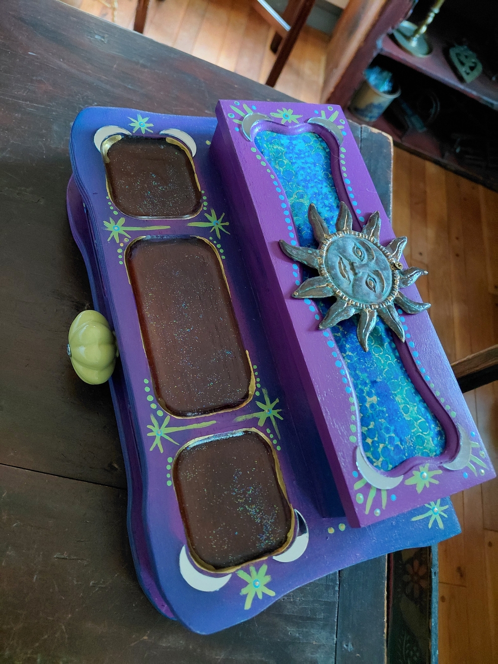 Vintage handpainted celestial purple & crescent moon jewelry box